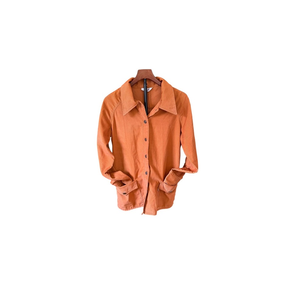 Vtg 70s Levis Corduroy Shirt Jacket Burnt Orange Rust 70s Button Front Pockets M - Picture 2 of 10